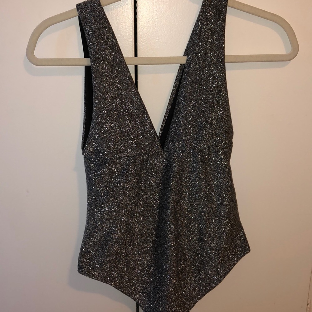 Zara sparkly deep v bodysuit